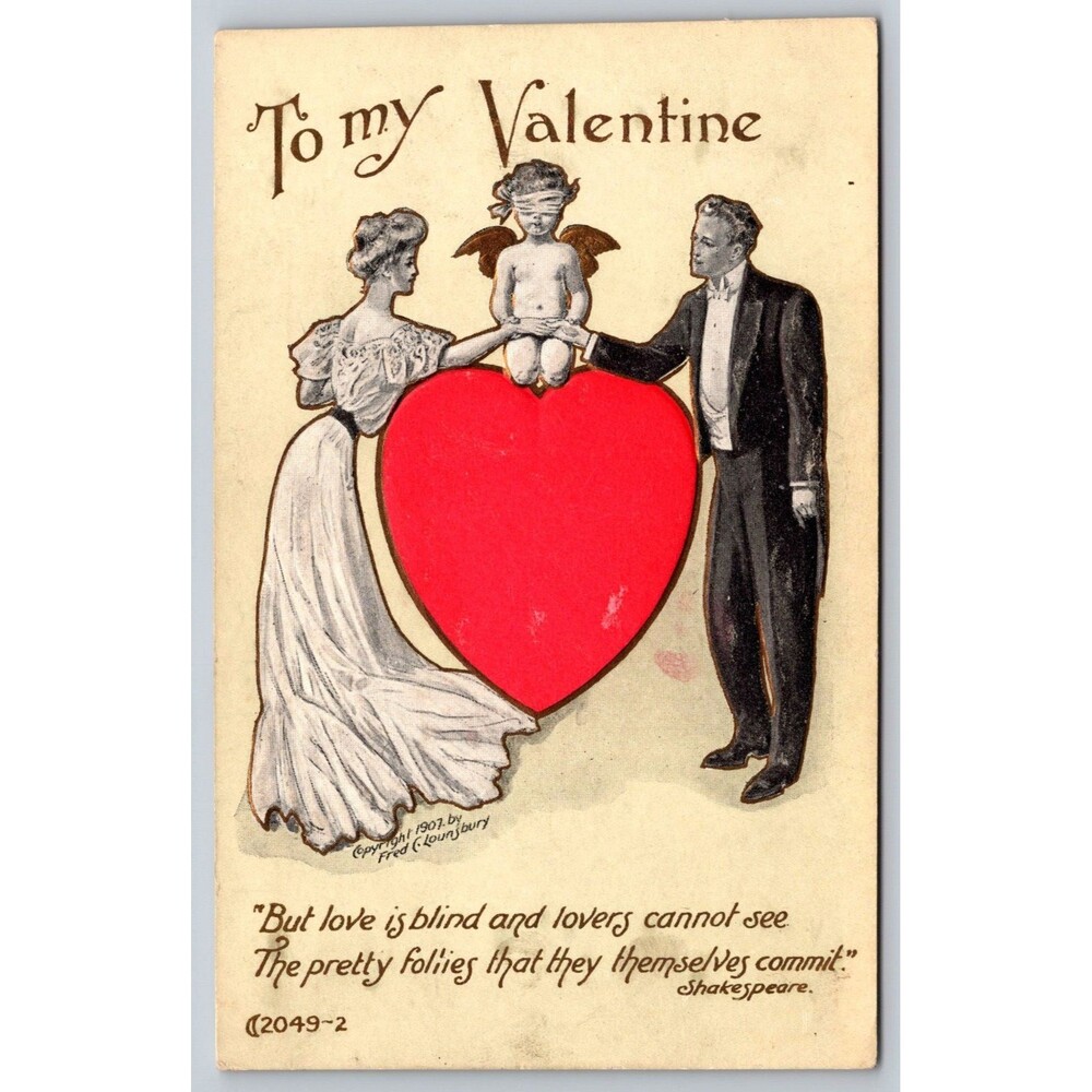 Antique 1907 Fred C. Lounsbury Valentine Postcard Cupid Shakespeare Quote 2049-2